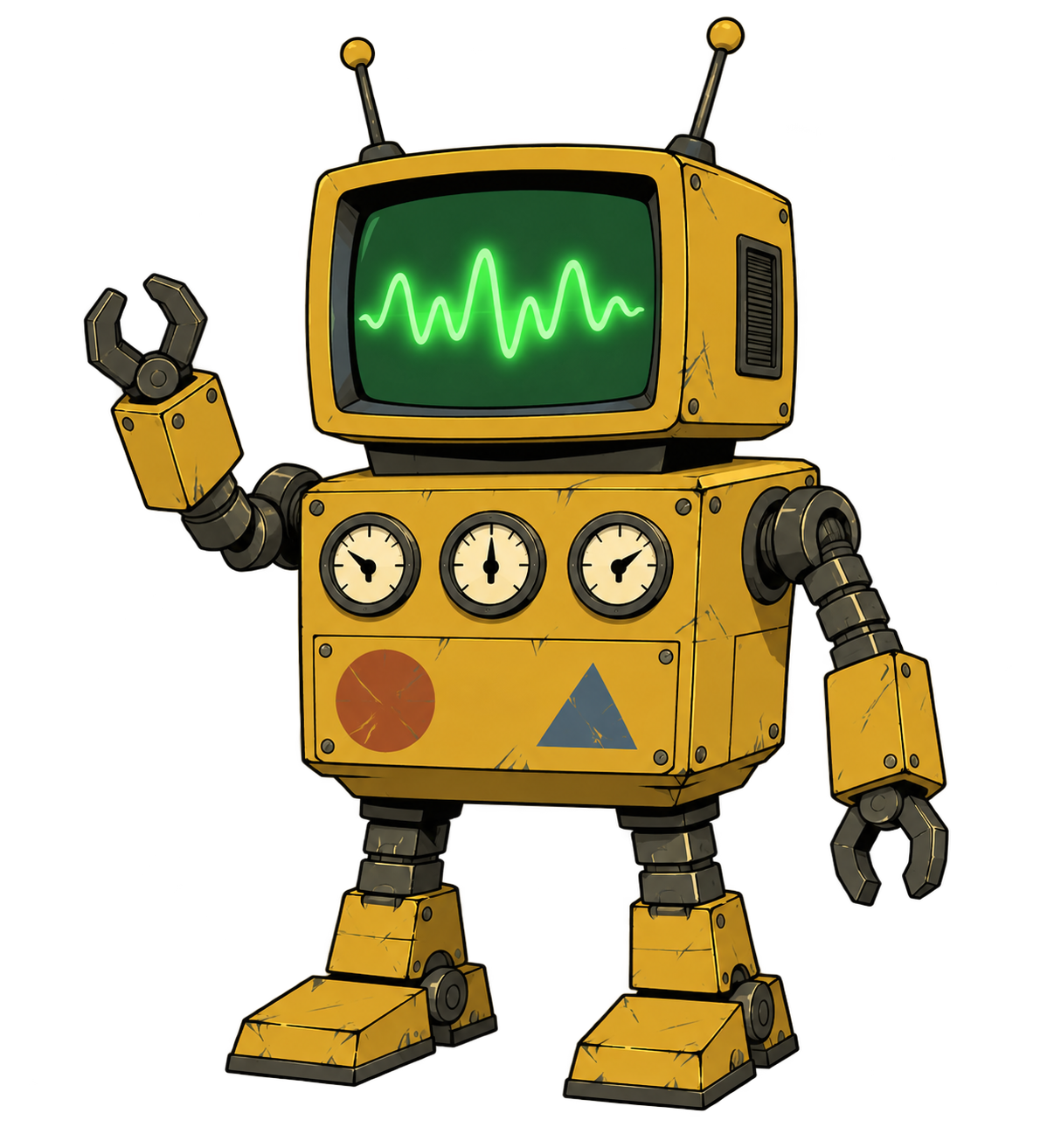 V.I.N.C.E.N.T., a battered beige robot with a green CRT face and analog meters